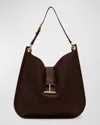 Tom Ford Tara Large Hobo Crossbody In Grained Leather In Espresso