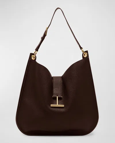 Tom Ford Tara Large Hobo Crossbody In Grained Leather In Espresso