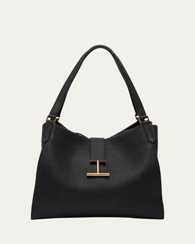 Tom Ford Tara Large Tote In Grained Leather In Black