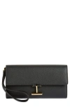 Tom Ford Leather Wristlet Pouch Gold-tone Hardware In Black
