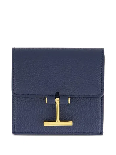 Tom Ford Tara Logo-clasp Grain-leather Cardholder In Blue