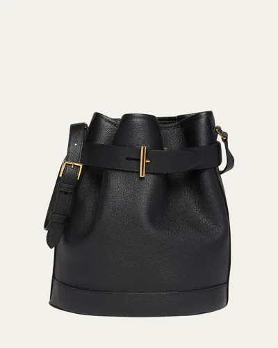 Tom Ford Tara Medium Bucket Bag In Grain Leather In Black