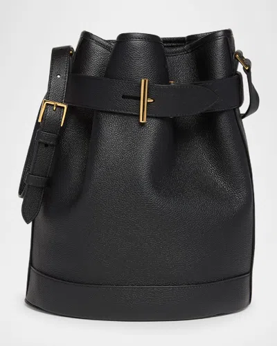 Tom Ford Tara Medium Bucket Bag In Grain Leather In Black