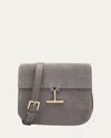 Tom Ford Tara Medium Crossbody Bag In Suede In Gray