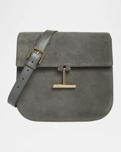 Tom Ford Tara Medium Crossbody Bag In Suede In Gray
