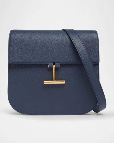 Tom Ford Tara Medium Crossbody In Grained Leather With Leather Strap In Blue