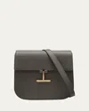 Tom Ford Tara Medium Crossbody In Grained Leather With Leather Strap In Graphite