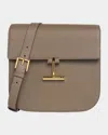 Tom Ford Tara Medium Crossbody In Grained Leather With Leather Strap In Greige