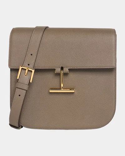 Tom Ford Tara Medium Crossbody In Grained Leather With Leather Strap In Greige
