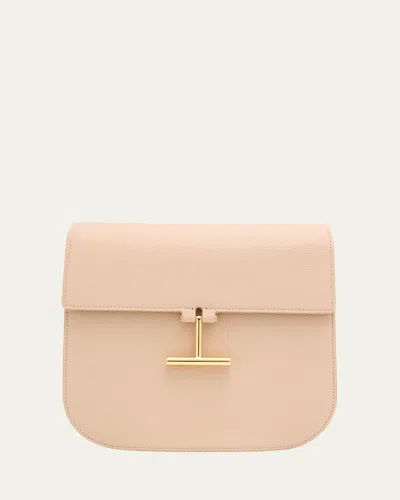 Tom Ford Tara Medium Crossbody In Grained Leather With Leather Strap In Light Beige