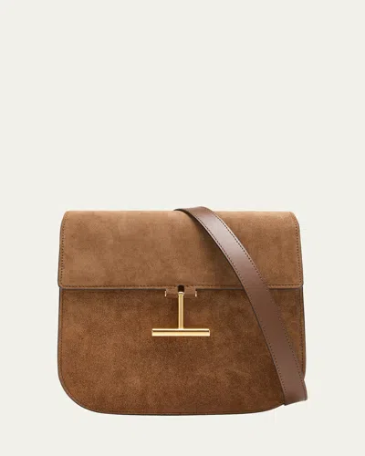 Tom Ford Tara Medium Suede Saddle Crossbody Bag In Whiskey