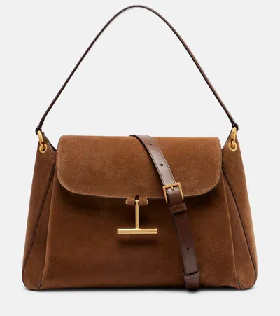 Tom Ford Tara Medium Suede Shoulder Bag In Brown