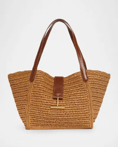 Tom Ford Tara Medium Tote Bag In Raffia Viscose And Leather In Vanilla Cuoio
