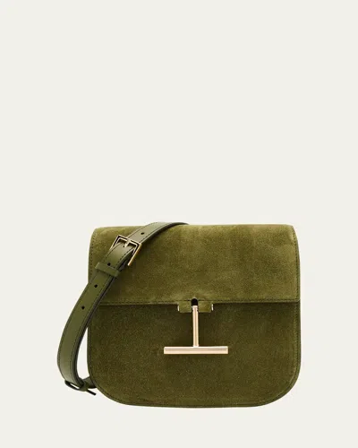 Tom Ford Tara Mini Crossbody Bag In Suede In Green
