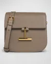 Tom Ford Tara Mini Crossbody In Grained Leather With Leather Strap In Greige