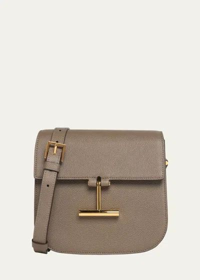 Tom Ford Tara Mini Crossbody In Grained Leather With Leather Strap In Greige