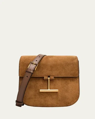 Tom Ford Tara Mini Flap Crossbody Bag In Suede And Leather In Brown