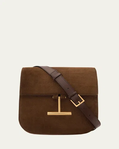 Tom Ford Tara Mini Flap Crossbody Bag In Suede And Leather In Whisky