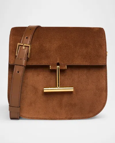 Tom Ford Tara Mini Flap Crossbody Bag In Suede And Leather In Whisky