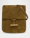 Tom Ford Tara Mini Flap Crossbody Bag In Suede In Olive
