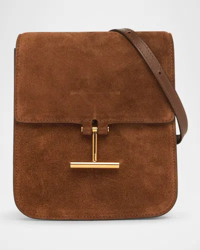 Tom Ford Tara Mini Flap Crossbody Bag In Suede In Whisky