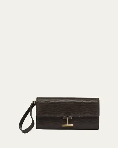 Tom Ford Tara Pouch Wristlet In Lizard-embossed Leather In Black