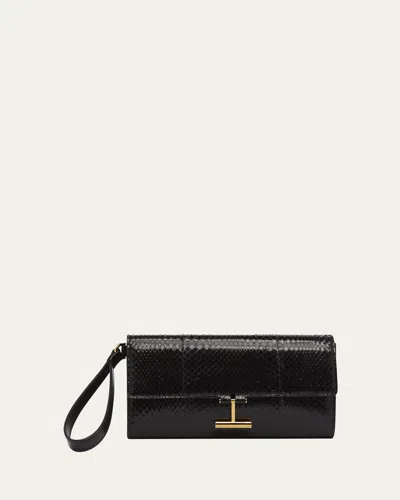 Tom Ford Tara Pouch Wristlet In Snake-embossed Leather In Black