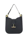 Tom Ford Grained Leather Shoulder Bag With Gold Hardware In Black
