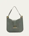 Tom Ford Tara Small Crossbody Bag In Lizard-embossed Suede And Leather In Laurel Green