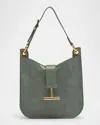 Tom Ford Tara Small Crossbody Bag In Lizard-embossed Suede And Leather In Laurel Green
