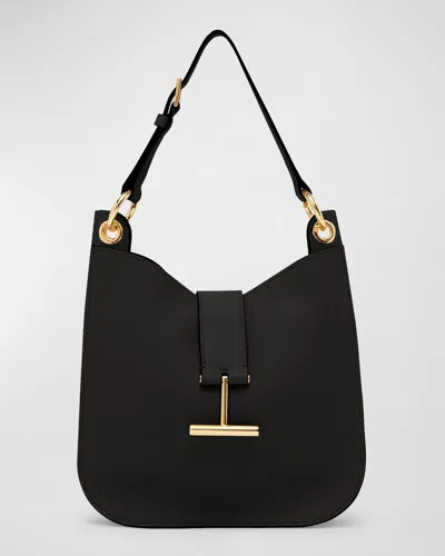 Tom Ford Tara Small Hobo Crossbody In Grained Leather In Black