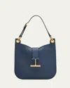 Tom Ford Tara Small Hobo Crossbody In Grained Leather In Blue