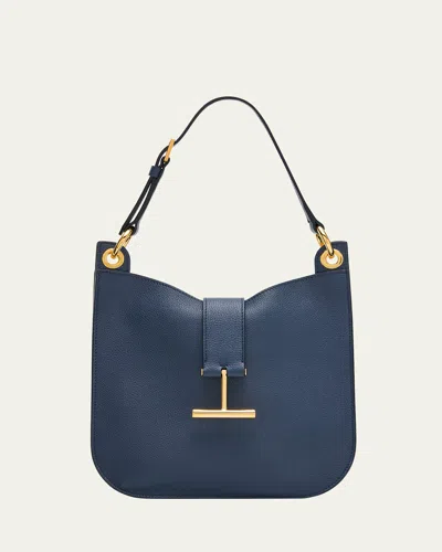 Tom Ford Tara Small Hobo Crossbody In Grained Leather In Blue