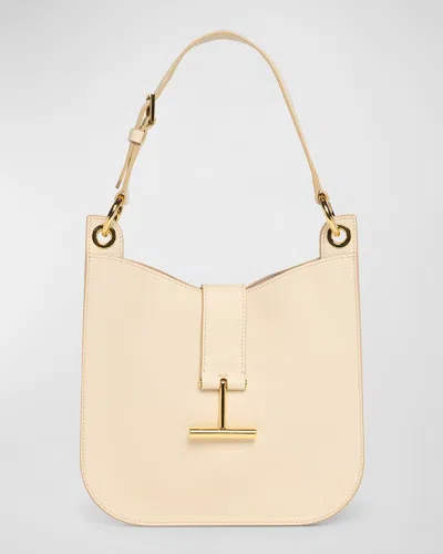 Tom Ford Tara Small Hobo Crossbody In Grained Leather In Cream