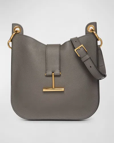 Tom Ford Tara Small Hobo Crossbody In Grained Leather In Graphite