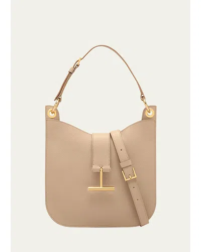 Tom Ford Tara Small Hobo Crossbody In Grained Leather In Black