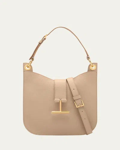 Tom Ford Tara Small Hobo Crossbody In Grained Leather In Light Beige