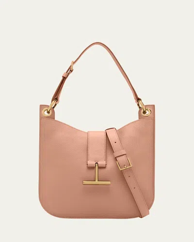 Tom Ford Tara Small Hobo Crossbody In Grained Leather In Rose Clay