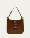 Tom Ford Tara Small Hobo Crossbody In Suede In Whiskey