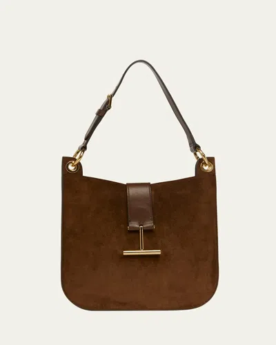 Tom Ford Tara Small Hobo Crossbody In Suede In Whiskey