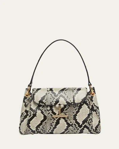 Tom Ford Tara Small Shoulder Bag In Python-printed Leather In Roccia