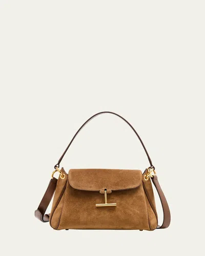 Tom Ford Tara Small Shoulder Bag In Suede In Brown
