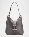 Tom Ford Tara Small Suede Leather Crossbody Bag In Gray