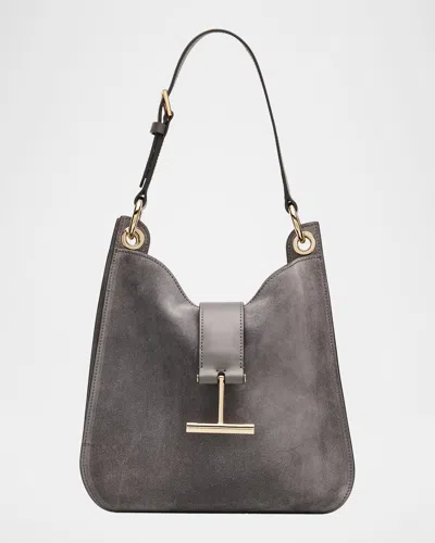 Tom Ford Tara Small Suede Leather Crossbody Bag In Gray