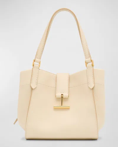Tom Ford Tara Small Tote In Grained Leather In Cream