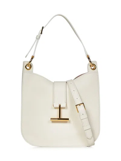 TOM FORD 'TARA' WHITE HANDBAG WITH T SIGNATURE DETAIL IN GRAINY LEATHER WOMAN