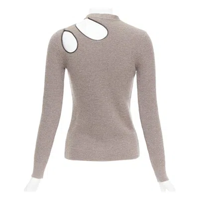 Pre-owned Tom Ford Taupe Fleece Wool Blend Cut Out Leather Collar Sweater S In Brown