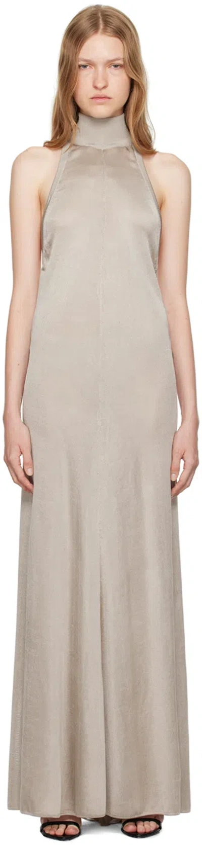 Tom Ford Taupe Halterneck Knit Evening Maxi Dress In Ig021 Grey Snow