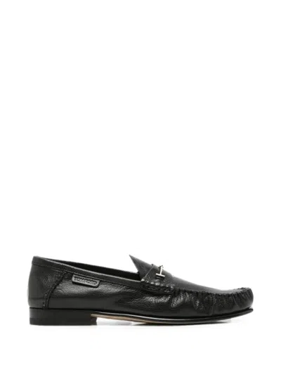 Tom Ford T-bar Pebbled Leather Loafers In Black