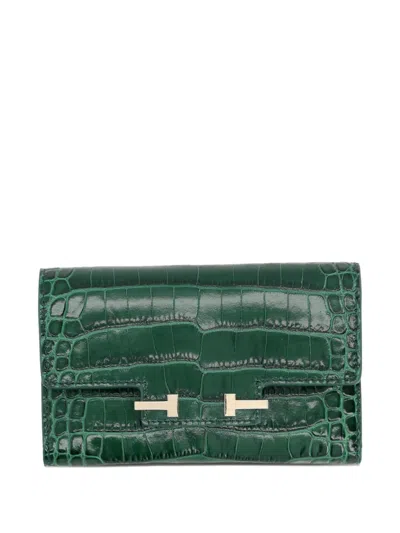 Tom Ford T-bar Reptile-effect Wallet In Green